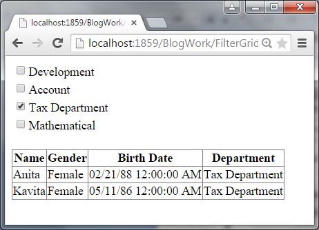 Gridview Data Fill using Tex Department